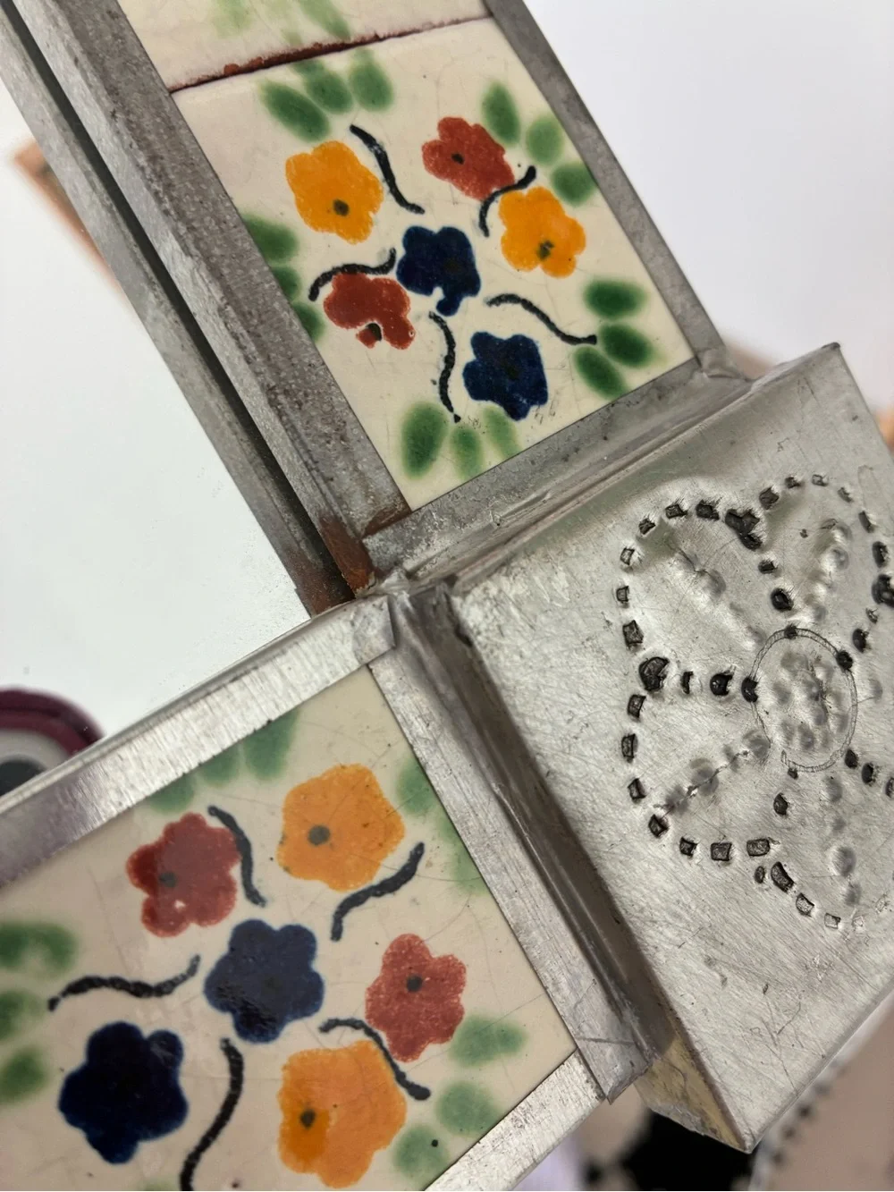 Vintage Mexican Tile & Tin Wall Mirror